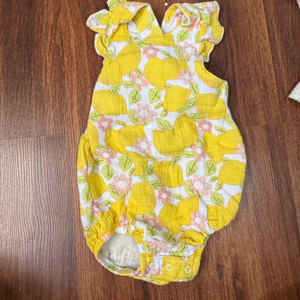 Yellow Lemon Print Baby Romper